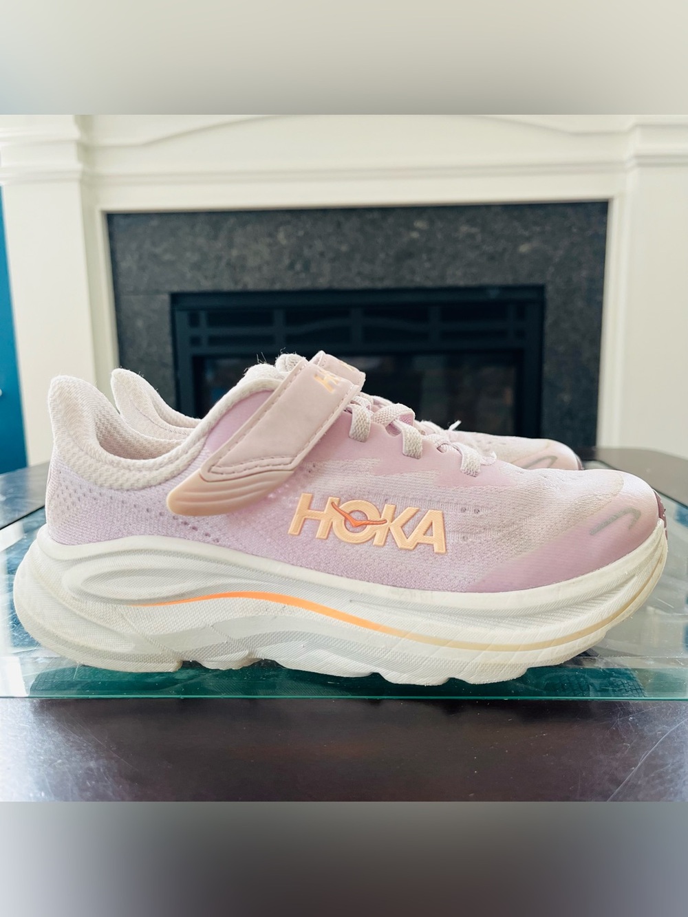 Sz 1.5 Hoka Clifton 10 Little Kids Running Shoes lilac cream/tangerine glow